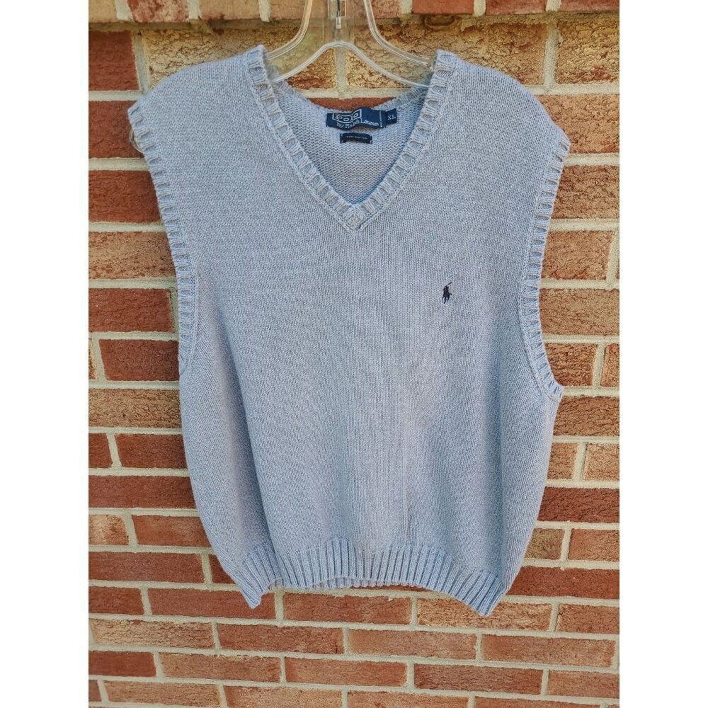 Vintage Polo by Ralph Lauren Sweater Vest Men's Size XL Grey 100% Cotton